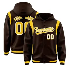 Brown Gold Varsity Letterman Color Block Hoodie Jacket 1