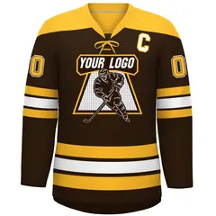 Brown Gold White Classic Lace-Up Neck Hockey Jersey 3