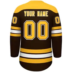 Brown Gold White Classic Lace-Up Neck Hockey Jersey 4
