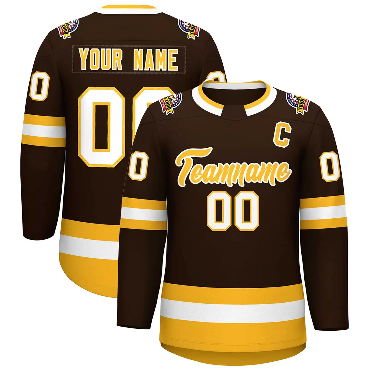 Brown Gold-White Classic Style Hockey Jersey