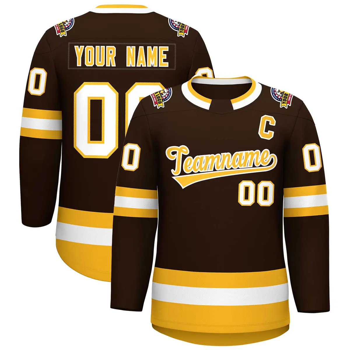 Brown Gold-White Classic Style Hockey Jersey
