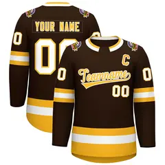 Brown Gold-White Classic Style Hockey Jersey