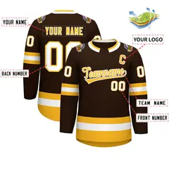 Brown Gold-White Classic Style Hockey Jersey 2