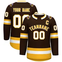 Brown Gold-White Classic Style Hockey Jersey