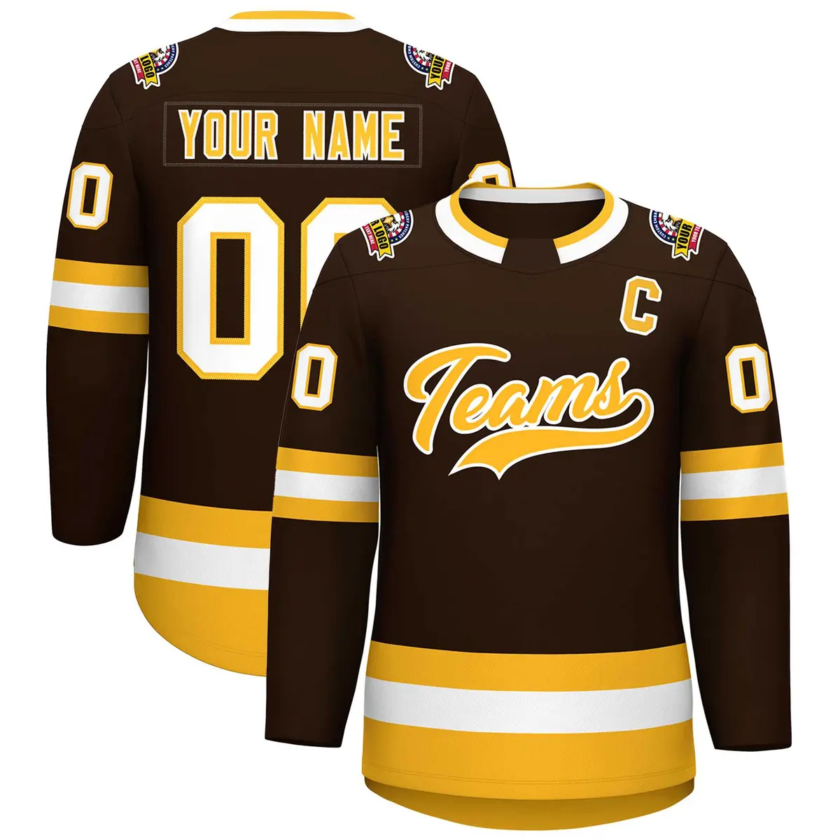 Brown Gold-White Classic Style Hockey Jersey