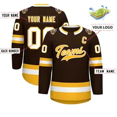 Brown Gold-White Classic Style Hockey Jersey 2