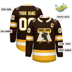 Brown Gold-White Classic Style Hockey Jersey 2