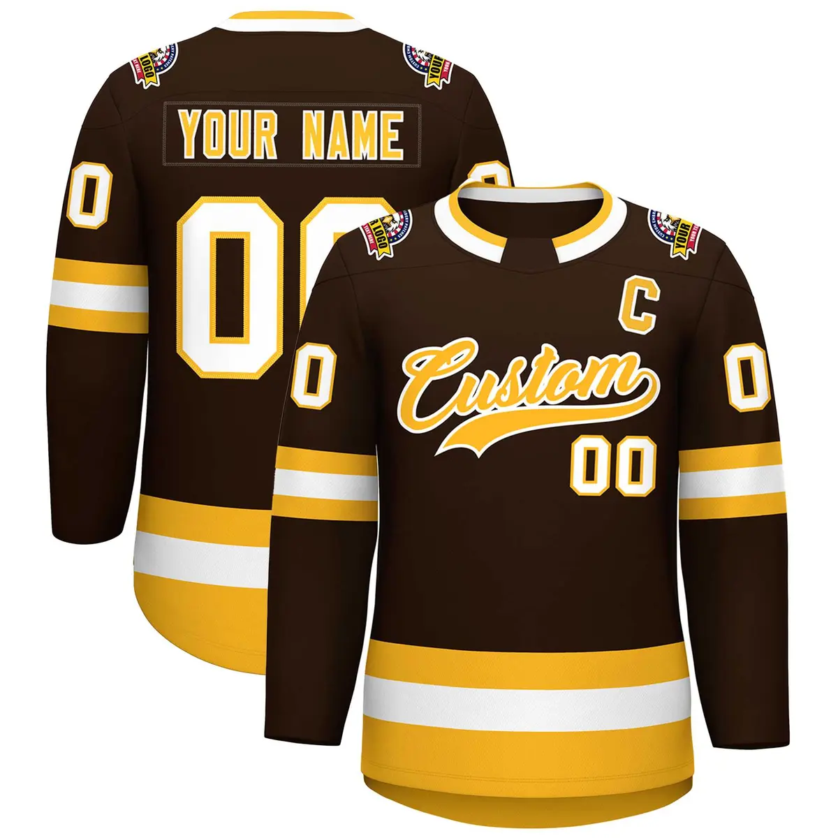 Brown Gold-White Classic Style Hockey Jersey