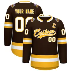 Brown Gold-White Classic Style Hockey Jersey