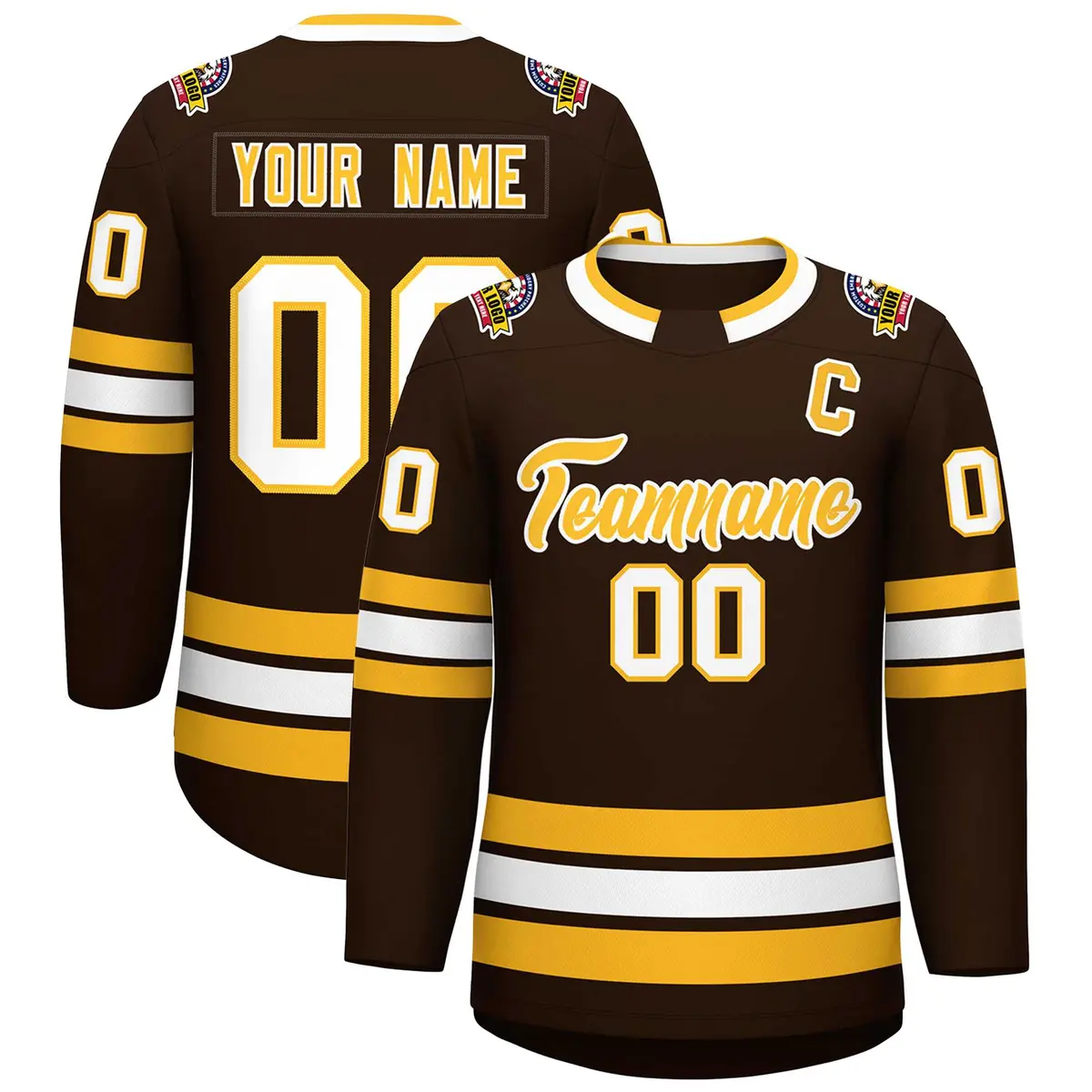 Brown Gold-White Classic Style Hockey Jersey