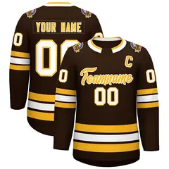 Brown Gold-White Classic Style Hockey Jersey