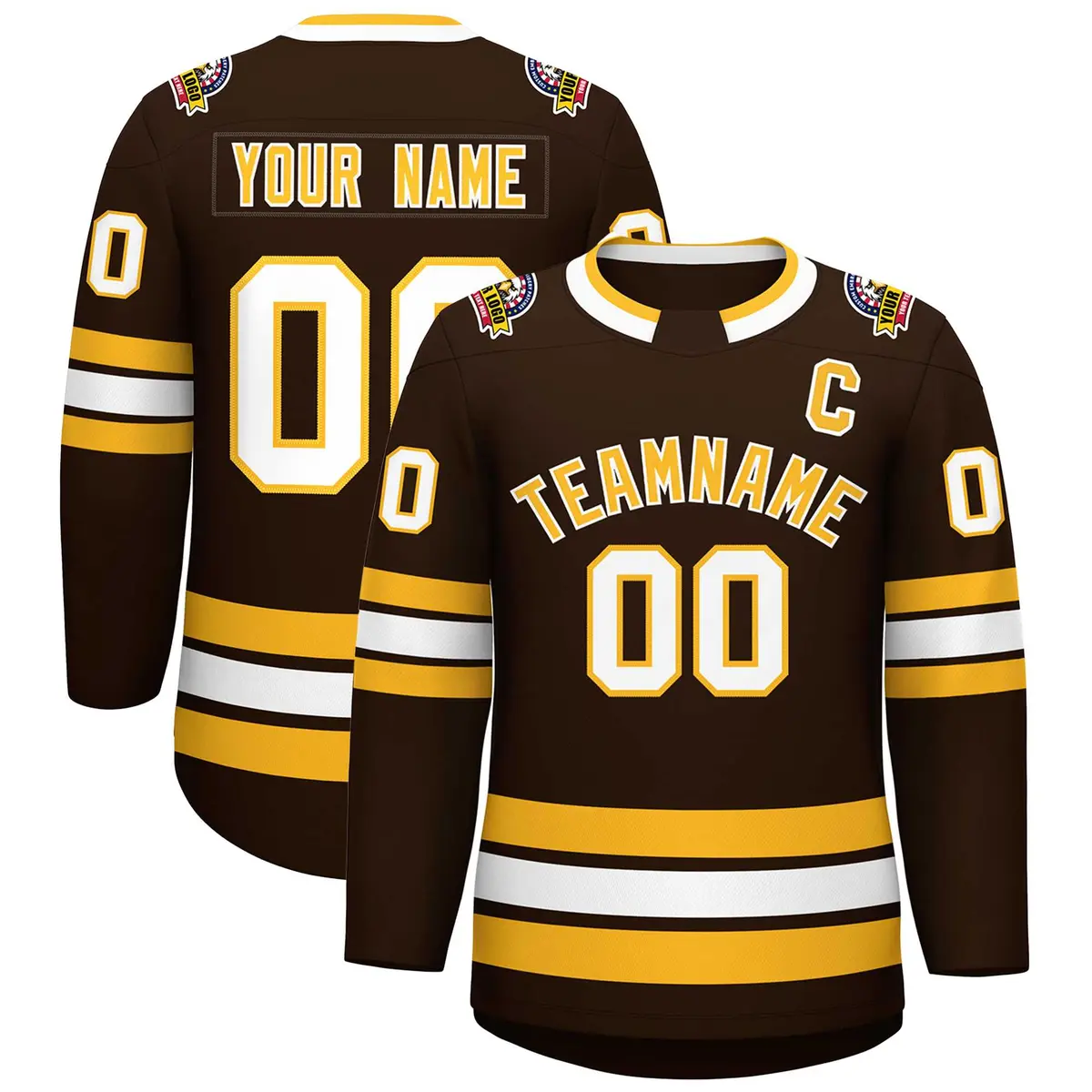 Brown Gold-White Classic Style Hockey Jersey