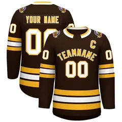 Brown Gold-White Classic Style Hockey Jersey