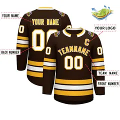 Brown Gold-White Classic Style Hockey Jersey 2