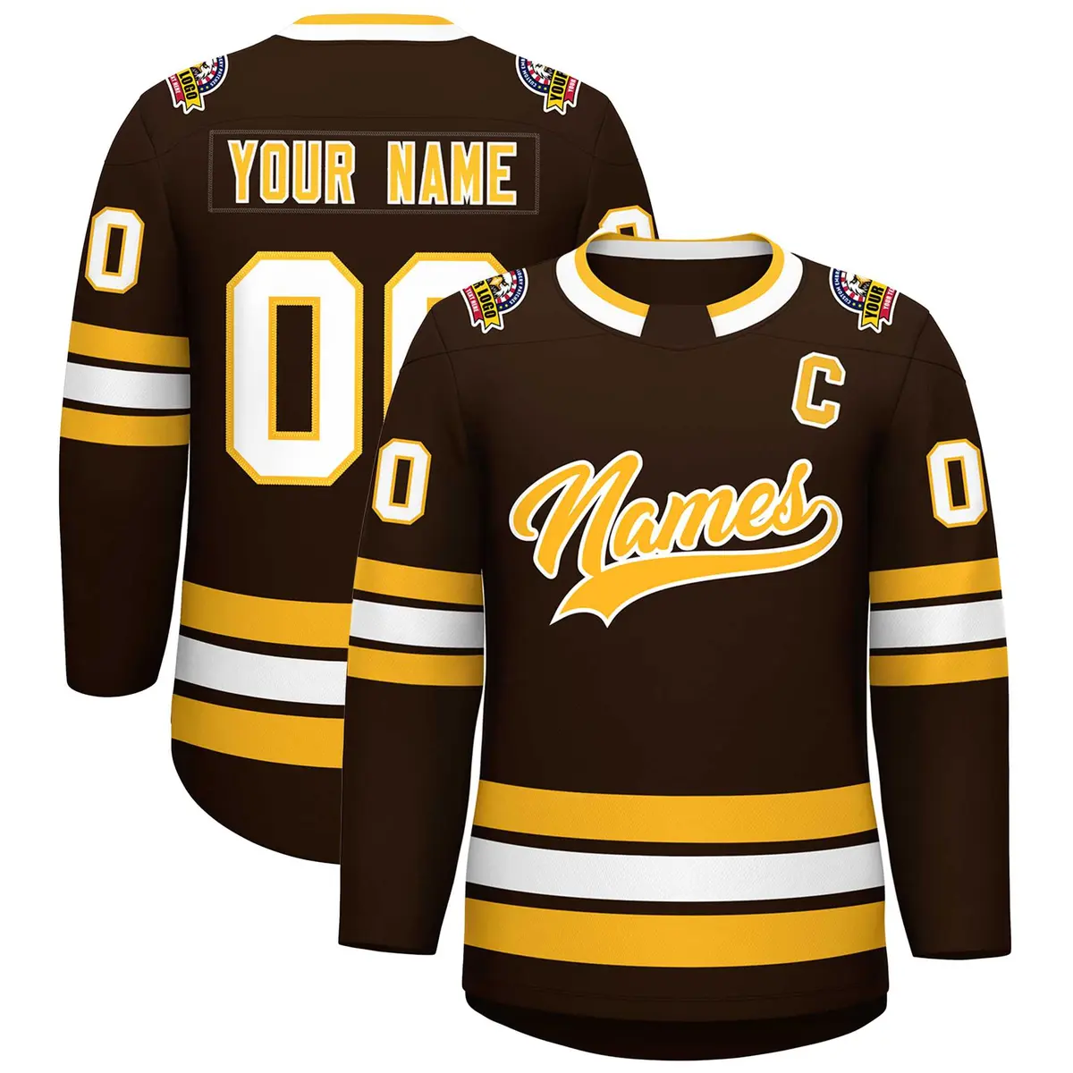 Brown Gold-White Classic Style Hockey Jersey