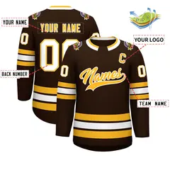 Brown Gold-White Classic Style Hockey Jersey 2