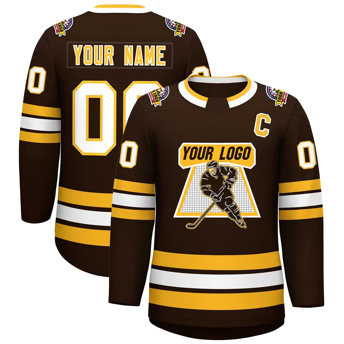 Brown Gold-White Classic Style Hockey Jersey
