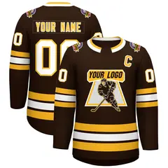 Brown Gold-White Classic Style Hockey Jersey