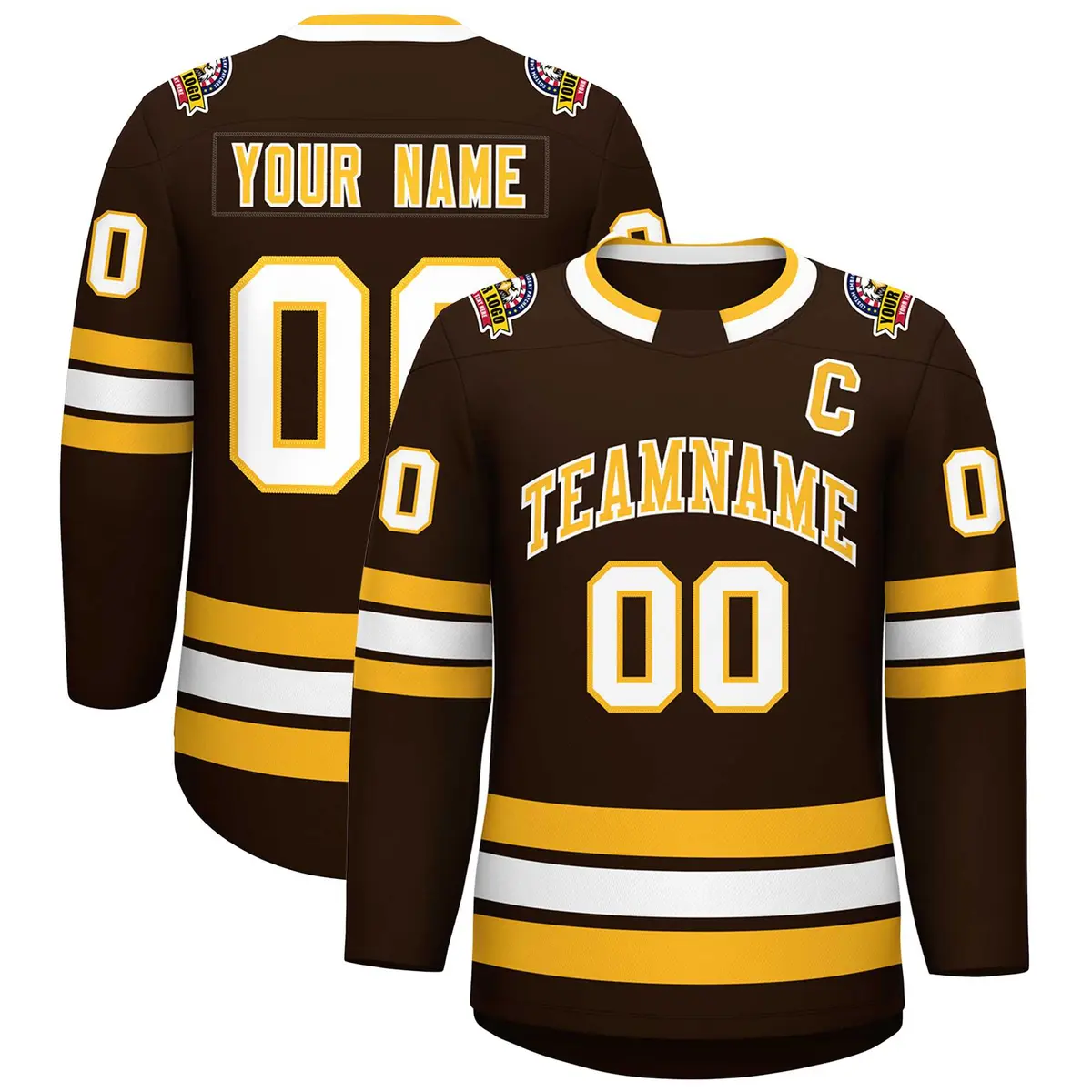 Brown Gold-White Classic Style Hockey Jersey