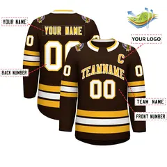 Brown Gold-White Classic Style Hockey Jersey 2