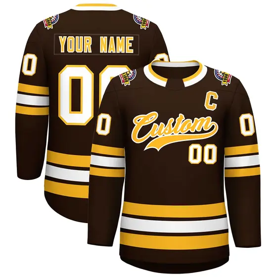 Brown Gold-White Classic Style Hockey Jersey