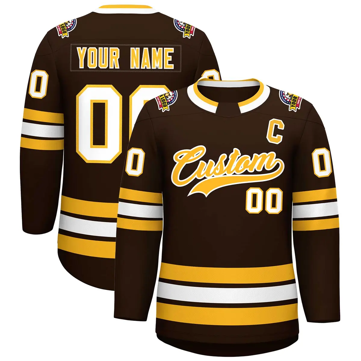 Brown Gold-White Classic Style Hockey Jersey