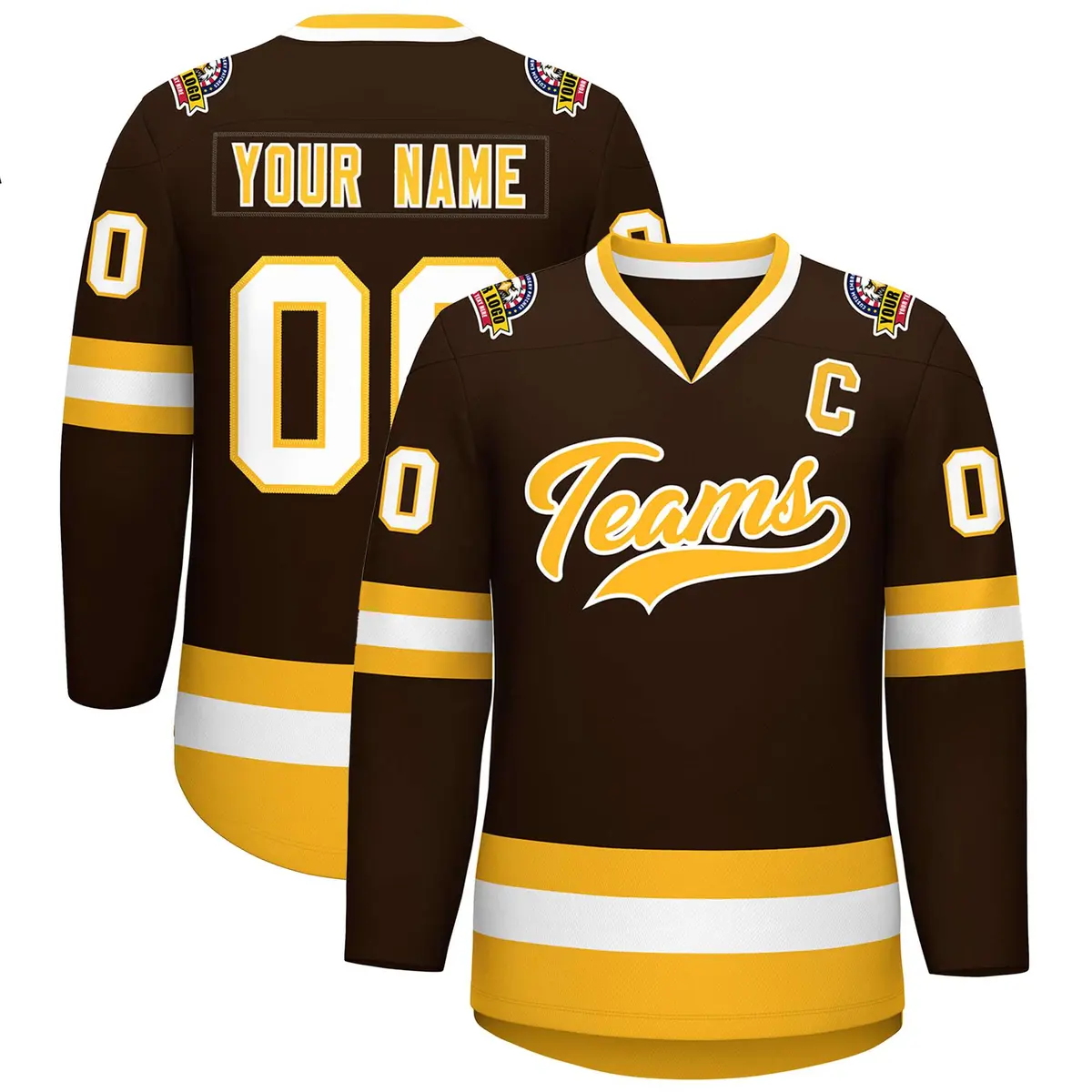 Brown Gold-White Classic Style Hockey Jersey