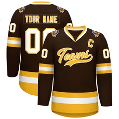 Brown Gold-White Classic Style Hockey Jersey