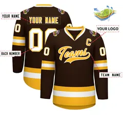 Brown Gold-White Classic Style Hockey Jersey 2