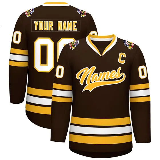 Brown Gold-White Classic Style Hockey Jersey