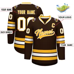 Brown Gold-White Classic Style Hockey Jersey 2