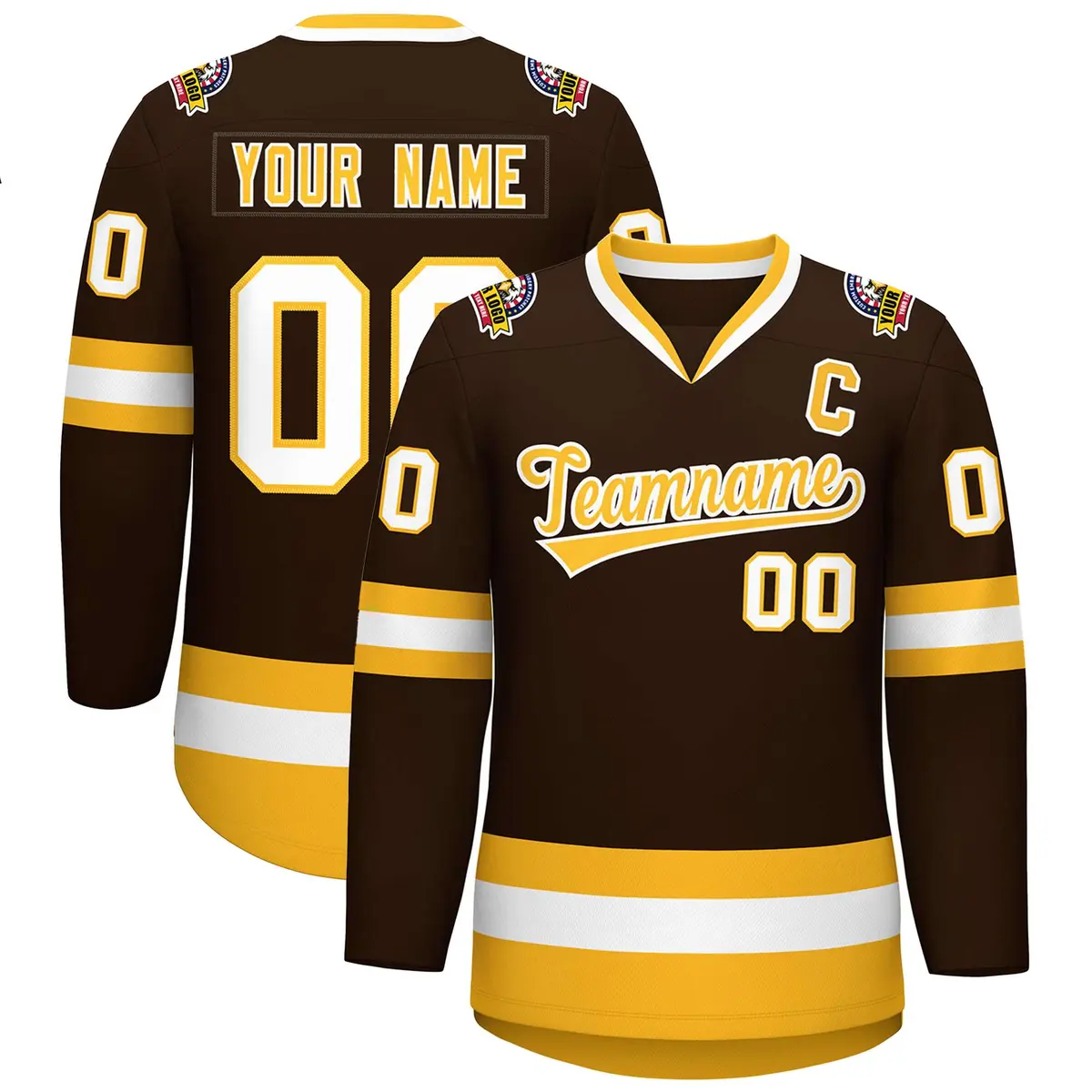 Brown Gold-White Classic Style Hockey Jersey