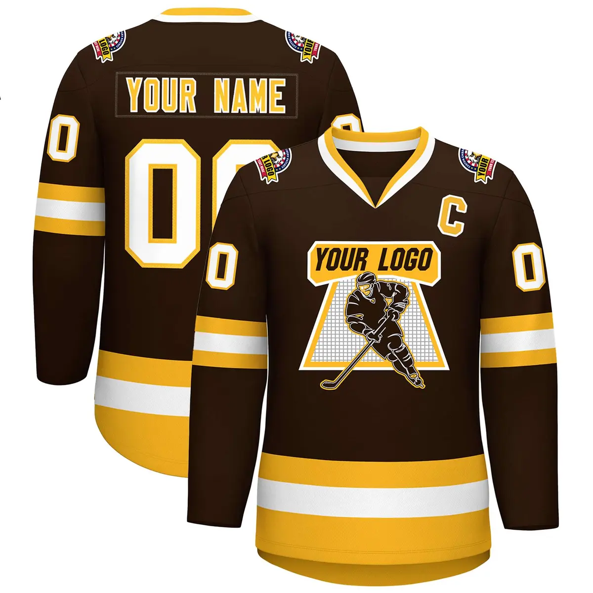 Brown Gold-White Classic Style Hockey Jersey