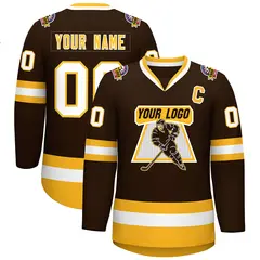 Brown Gold-White Classic Style Hockey Jersey