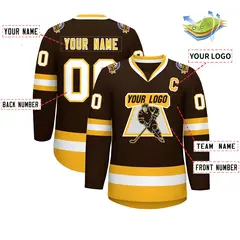 Brown Gold-White Classic Style Hockey Jersey 2