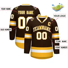 Brown Gold-White Classic Style Hockey Jersey 2