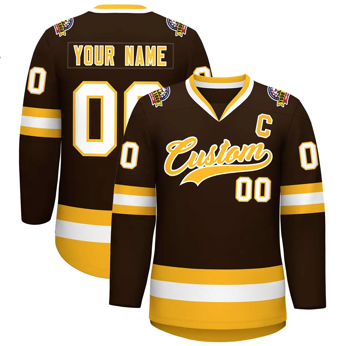 Brown Gold-White Classic Style Hockey Jersey