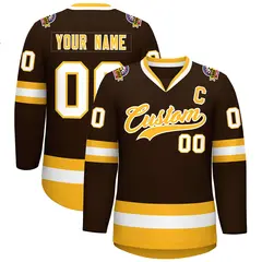 Brown Gold-White Classic Style Hockey Jersey 1