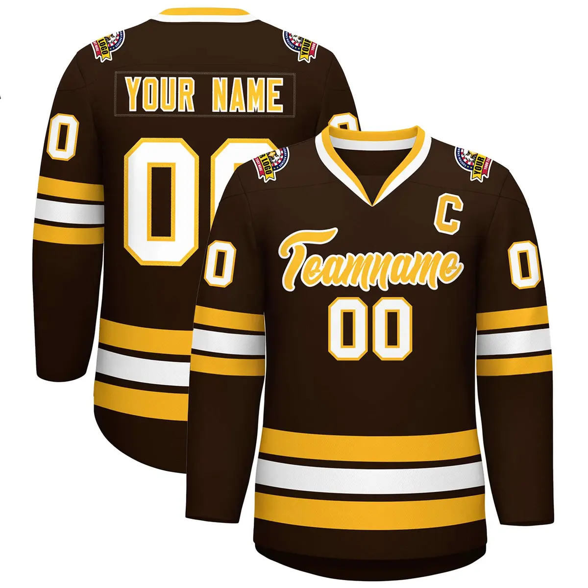 Brown Gold-White Classic Style Hockey Jersey