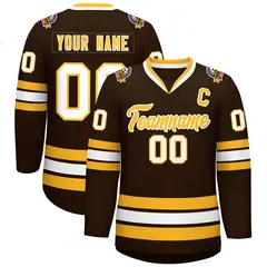 Brown Gold-White Classic Style Hockey Jersey