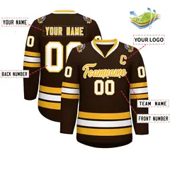 Brown Gold-White Classic Style Hockey Jersey 2