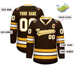 Brown Gold-White Classic Style Hockey Jersey 2