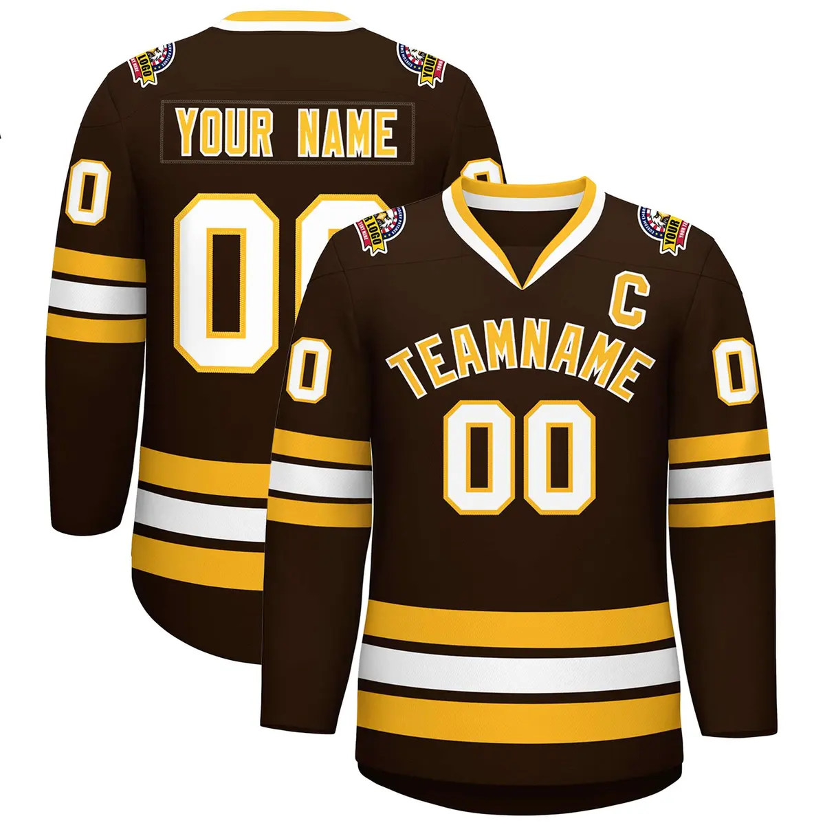 Brown Gold-White Classic Style Hockey Jersey