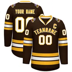 Brown Gold-White Classic Style Hockey Jersey