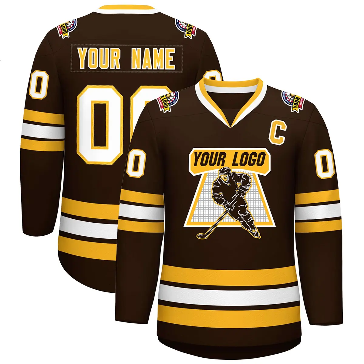 Brown Gold-White Classic Style Hockey Jersey