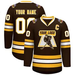 Brown Gold-White Classic Style Hockey Jersey
