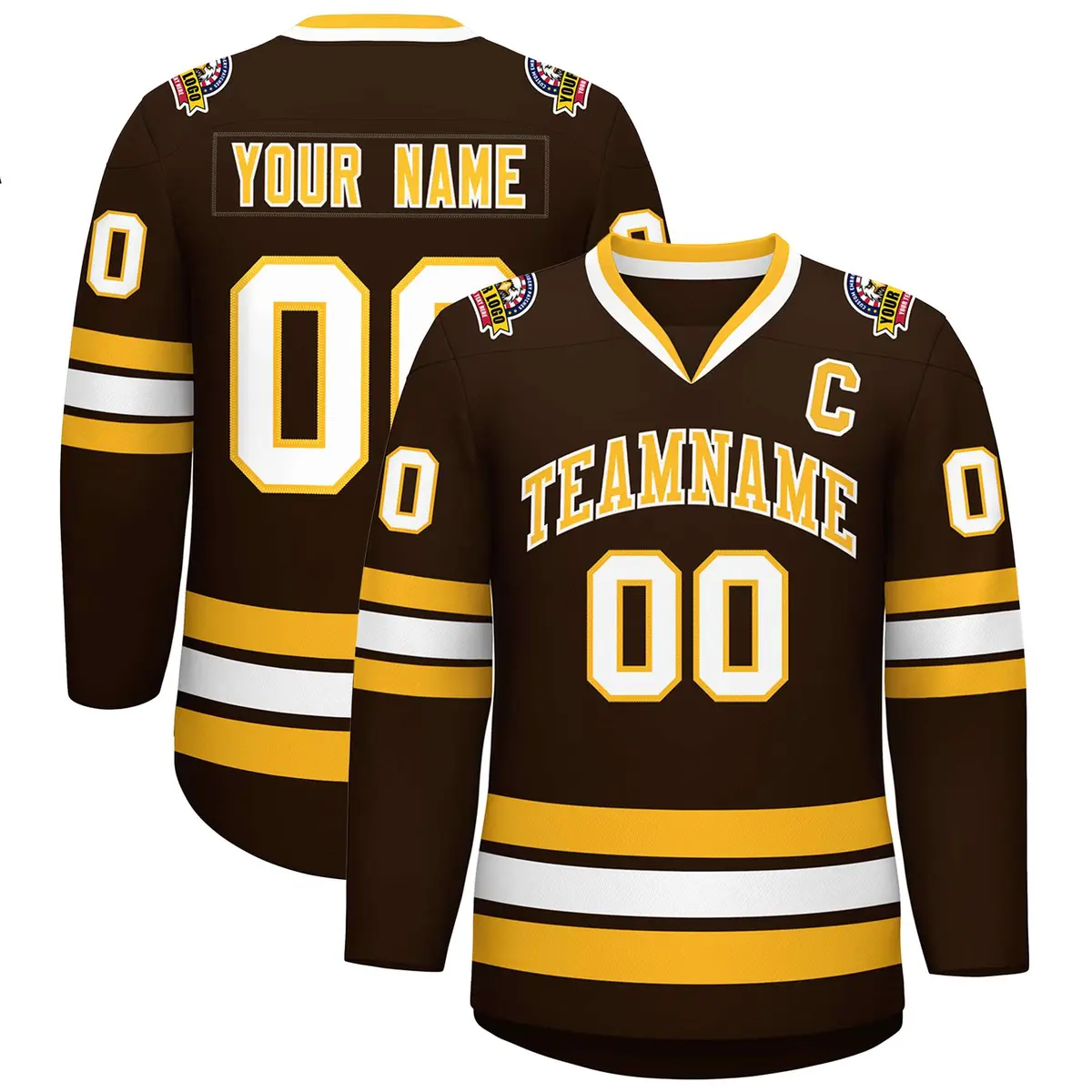 Brown Gold-White Classic Style Hockey Jersey