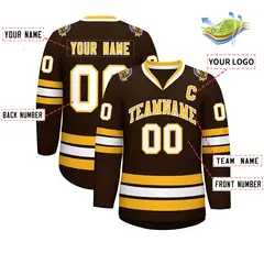 Brown Gold-White Classic Style Hockey Jersey 2