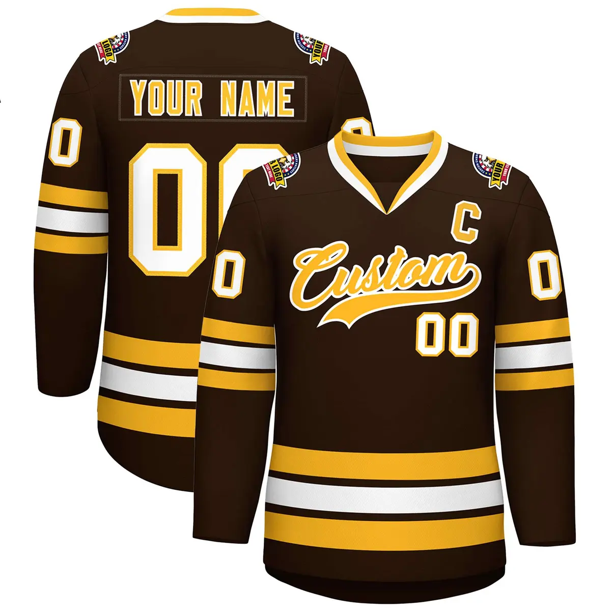 Brown Gold-White Classic Style Hockey Jersey