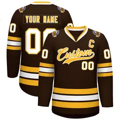 Brown Gold-White Classic Style Hockey Jersey